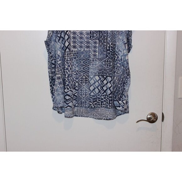 Ava James Womens 3X Blue Geometric Print Short Sleeve Top - Picture 3 of 8